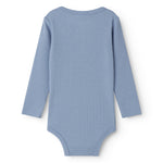Lyseblå langærmet baby bodystocking med stolpe knaplukning