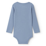 Lyseblå langærmet baby bodystocking med stolpe knaplukning