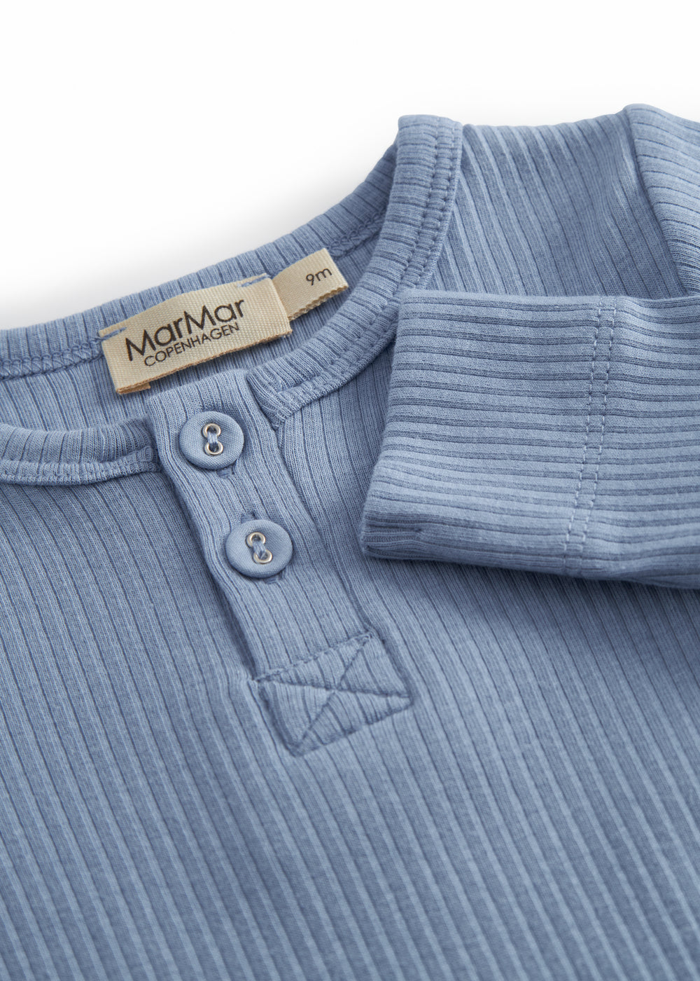 Lyseblå langærmet baby bodystocking med stolpe knaplukning