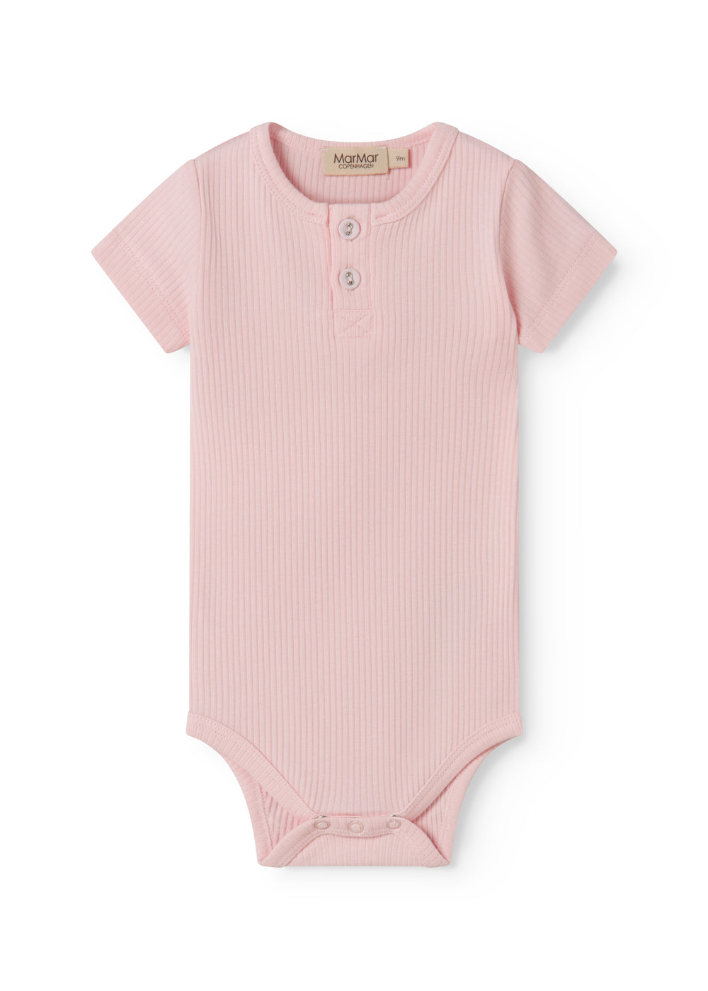 Lyserød kortærmet baby bodystocking med stolpe knaplukning