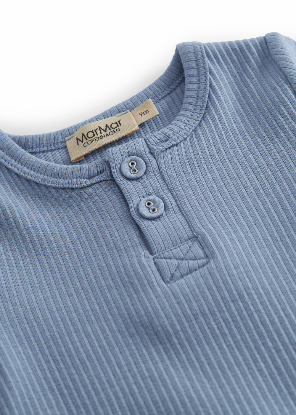 Lyseblå kortærmet baby bodystocking med stolpe knaplukning