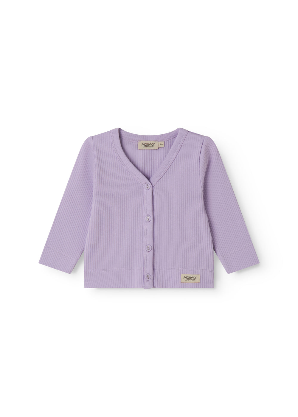 Langærmet lilla baby cardigan med knapper