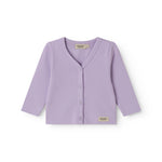 Langærmet lilla baby cardigan med knapper