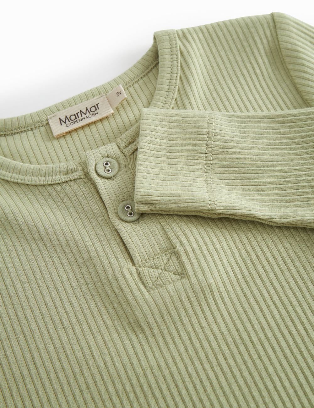 Langærmet lysegrøn modal t-shirt til børn med stolpe knaplukning