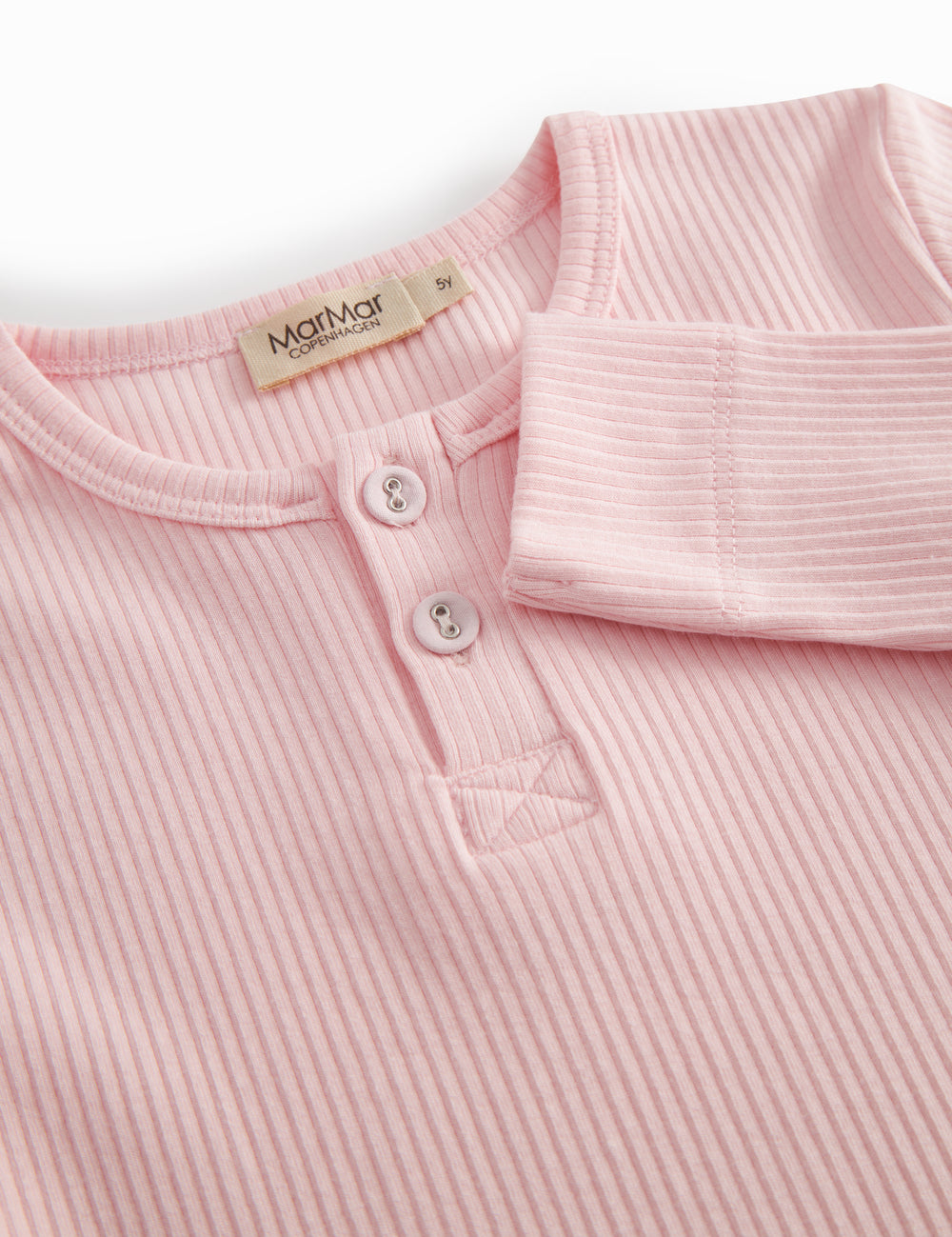 Langærmet lyserød modal t-shirt til børn med stolpe knaplukning