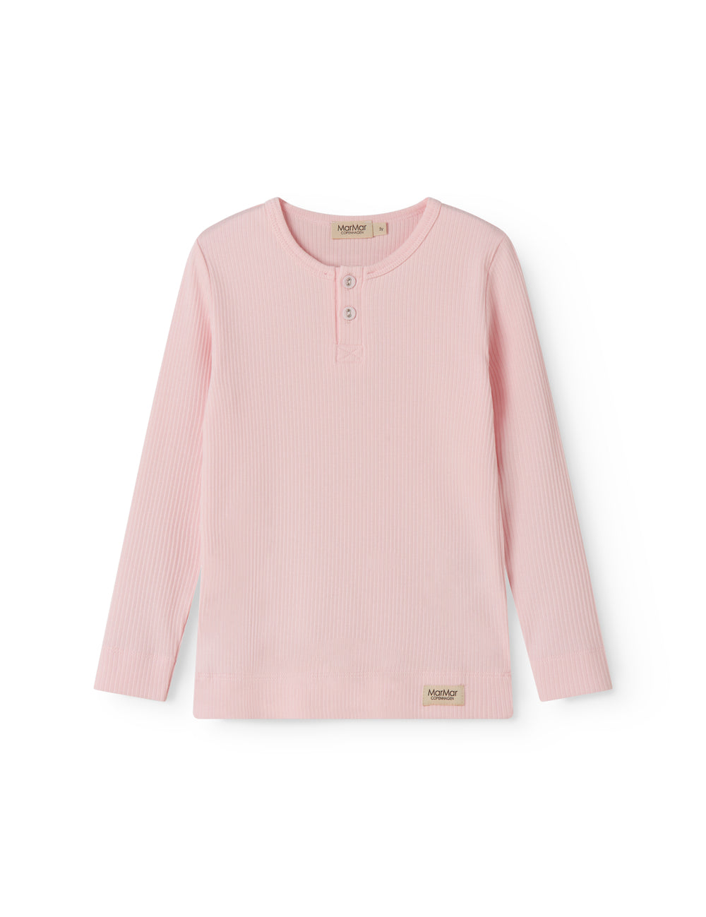 Langærmet lyserød modal t-shirt til børn med stolpe knaplukning