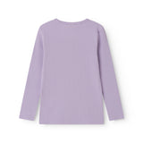 Langærmet modal ribstrikket t-shirt til børn i lila nuance med stolpe knaplukning