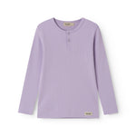 Langærmet modal ribstrikket t-shirt til børn i lila nuance med stolpe knaplukning