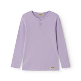Langærmet modal ribstrikket t-shirt til børn i lila nuance med stolpe knaplukning