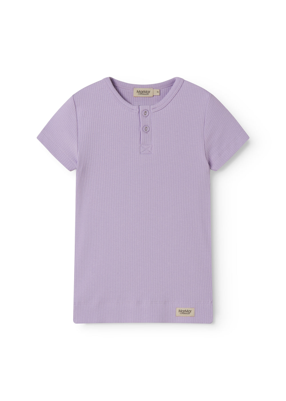 Kortærmet modal ribstrikket t-shirt til børn i lila nuance med stolpe knaplukning