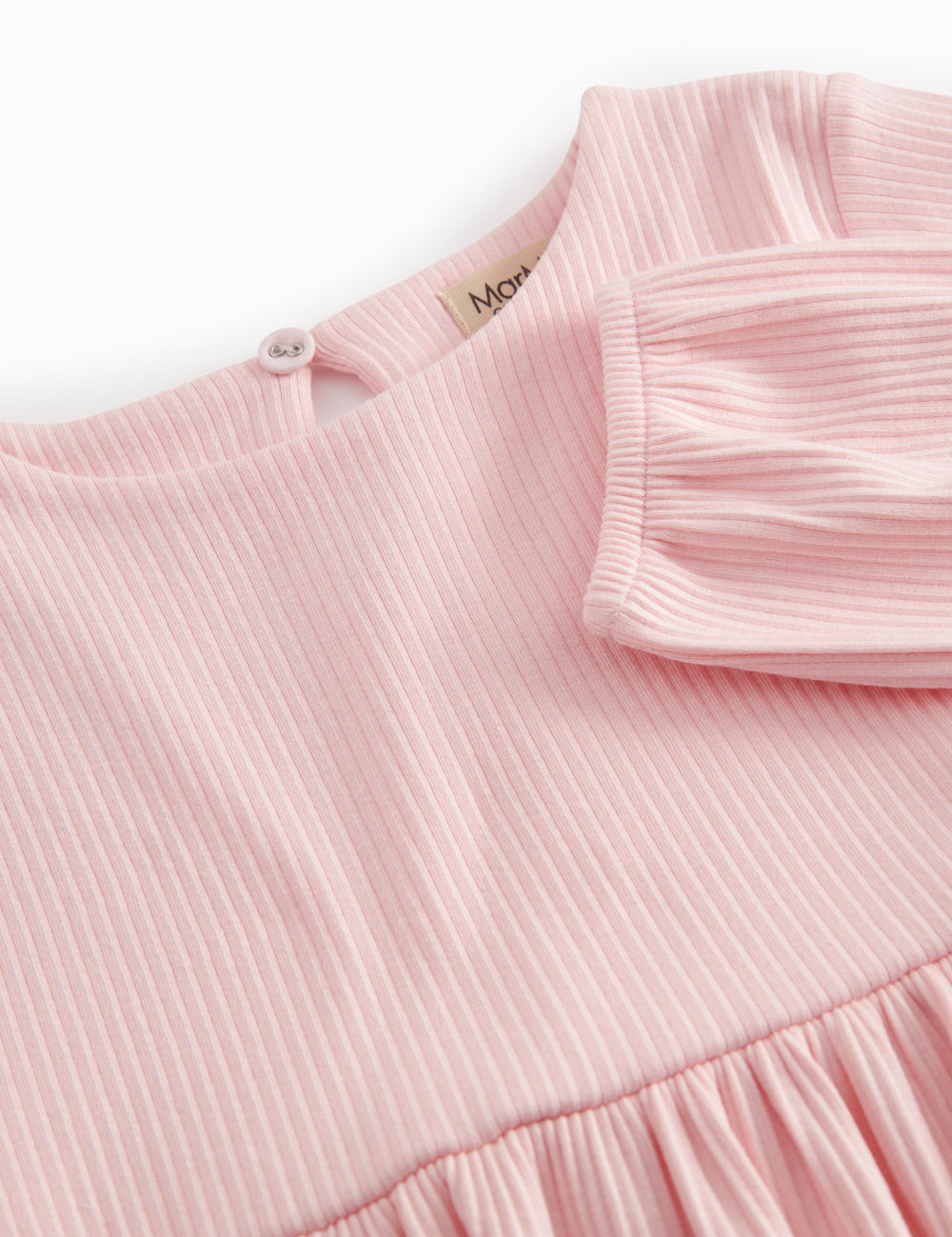 Langærmet lyserød ribstrikket kjole til børn