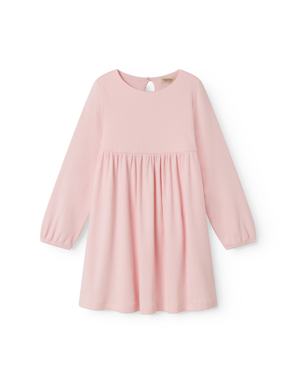 Langærmet lyserød ribstrikket kjole til børn