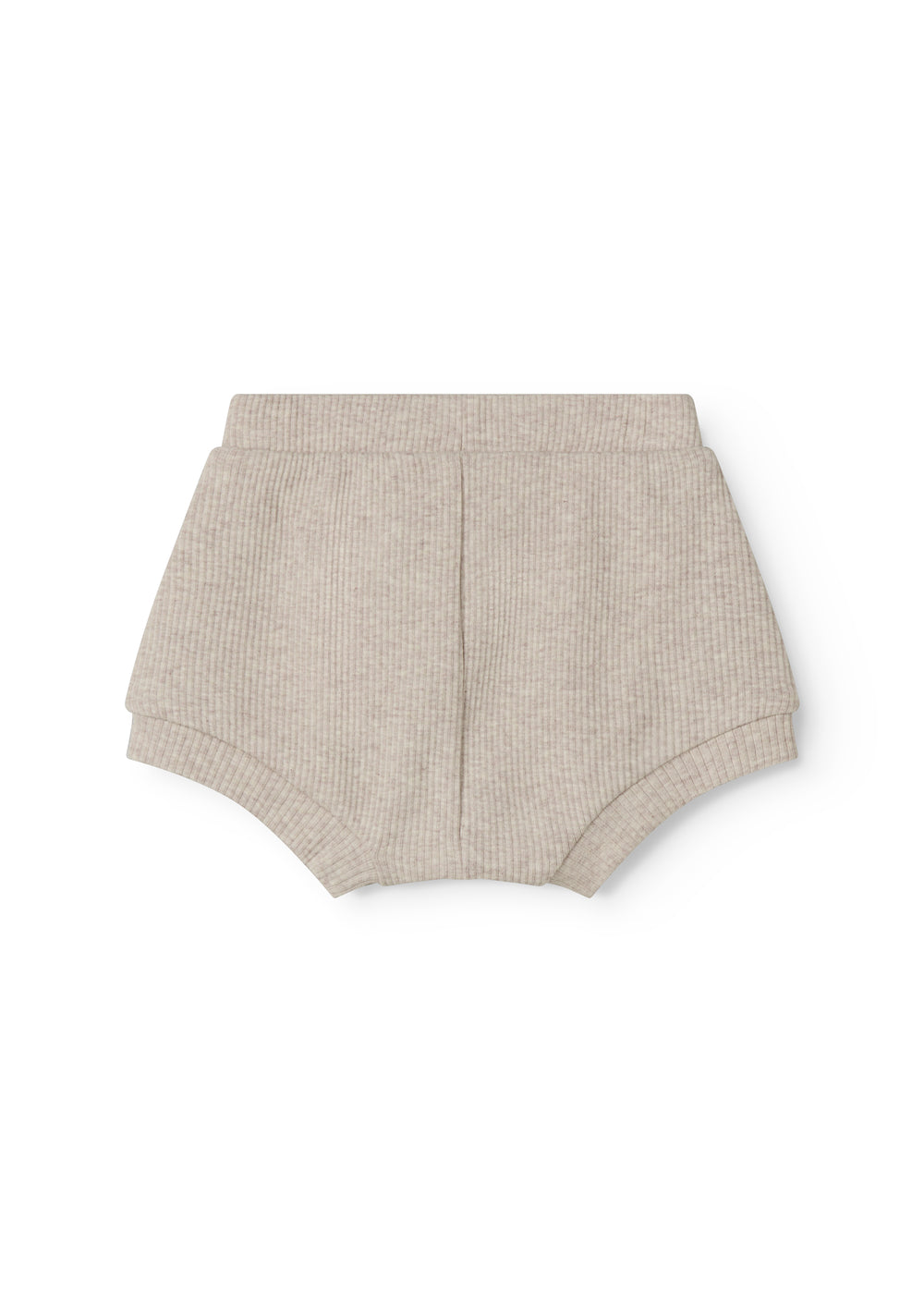 Beige baby bloomers med stolpe knaplukning og et pyntebånd i livet