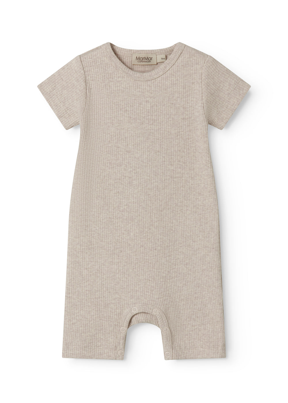 Kortærmet beige baby modal romper med korte ben