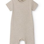 Kortærmet beige baby modal romper med korte ben