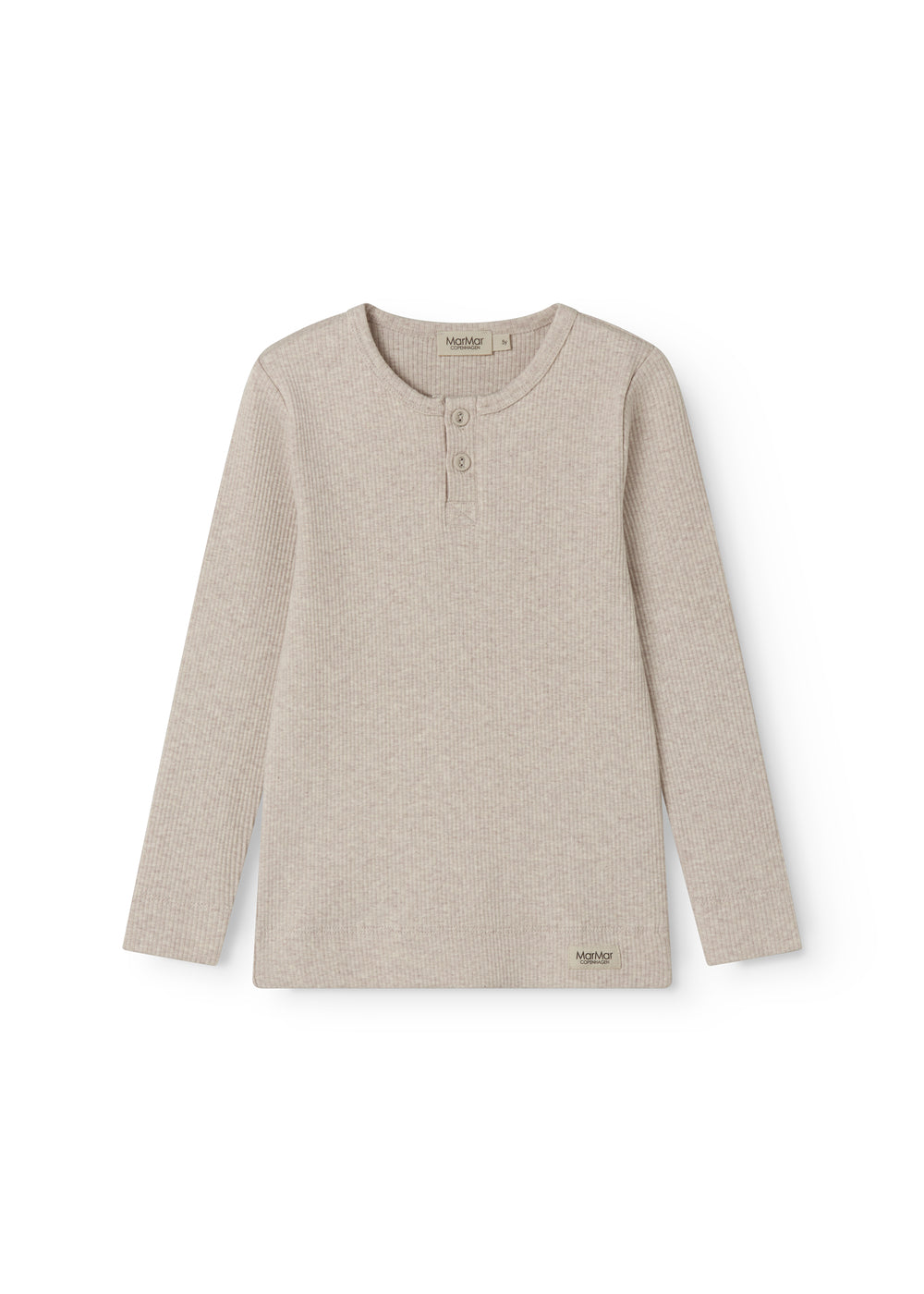 Langærmet beige modal t-shirt til børn med stolpe knaplukning