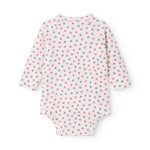 Langærmet bodystocking til nyfødt baby med slå-om-lukning og blomster