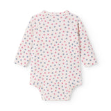 Langærmet bodystocking til nyfødt baby med slå-om-lukning og blomster