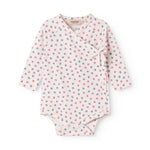 Langærmet bodystocking til nyfødt baby med slå-om-lukning og blomster