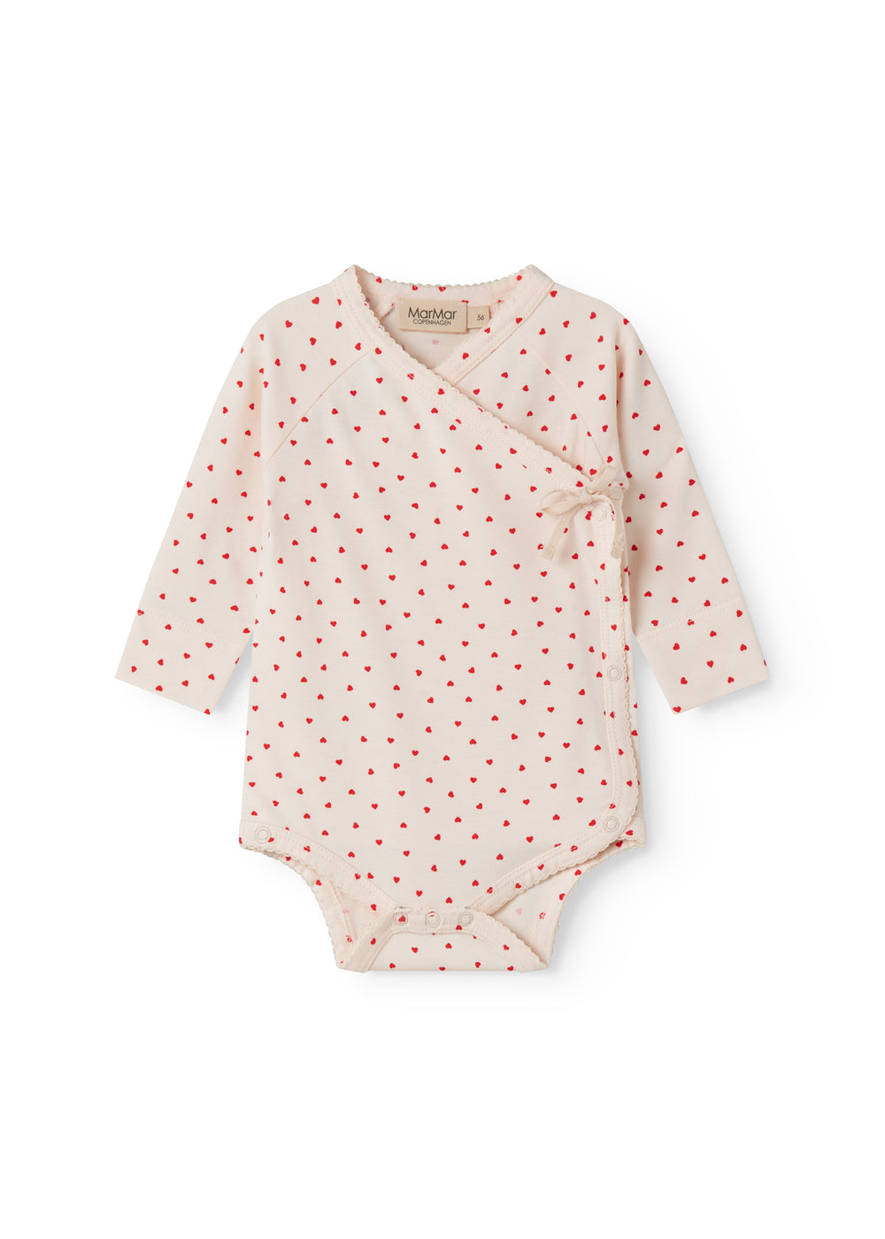 Langærmet bodystocking til nyfødte med slå-om-lukning og hjerte print