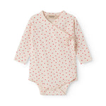 Langærmet bodystocking til nyfødte med slå-om-lukning og hjerte print