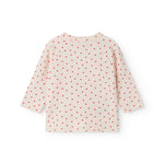 Langærmet bluse til nyfødte med slå-om-lukning og hjerte print