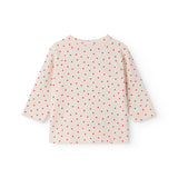 Langærmet bluse til nyfødte med slå-om-lukning og hjerte print