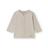 Langærmet beige bluse med print til nyfødte med knaplukning foran