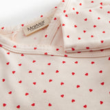 Langærmet baby heldragt med slå-om-lukning til nyfødte og fint hjerte print