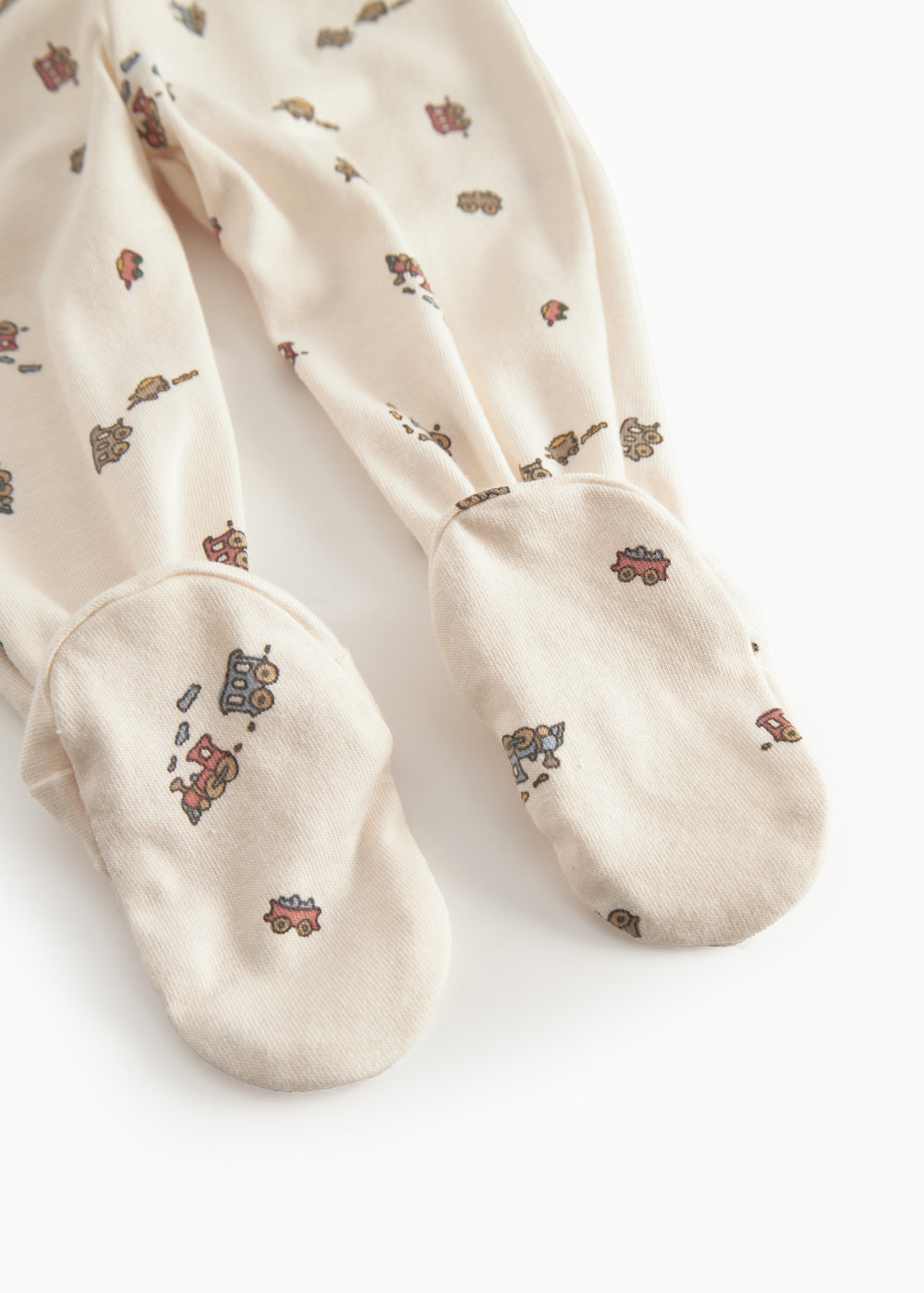 Babybukser med fødder og togprint til de nyfødte