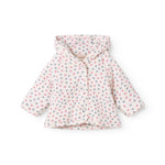 Vatteret jakke til nyfødt og baby med hætte, knaplukning og blomstermønster