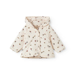 Vatteret jakke til nyfødt og baby med hætte, knaplukning og togmønster