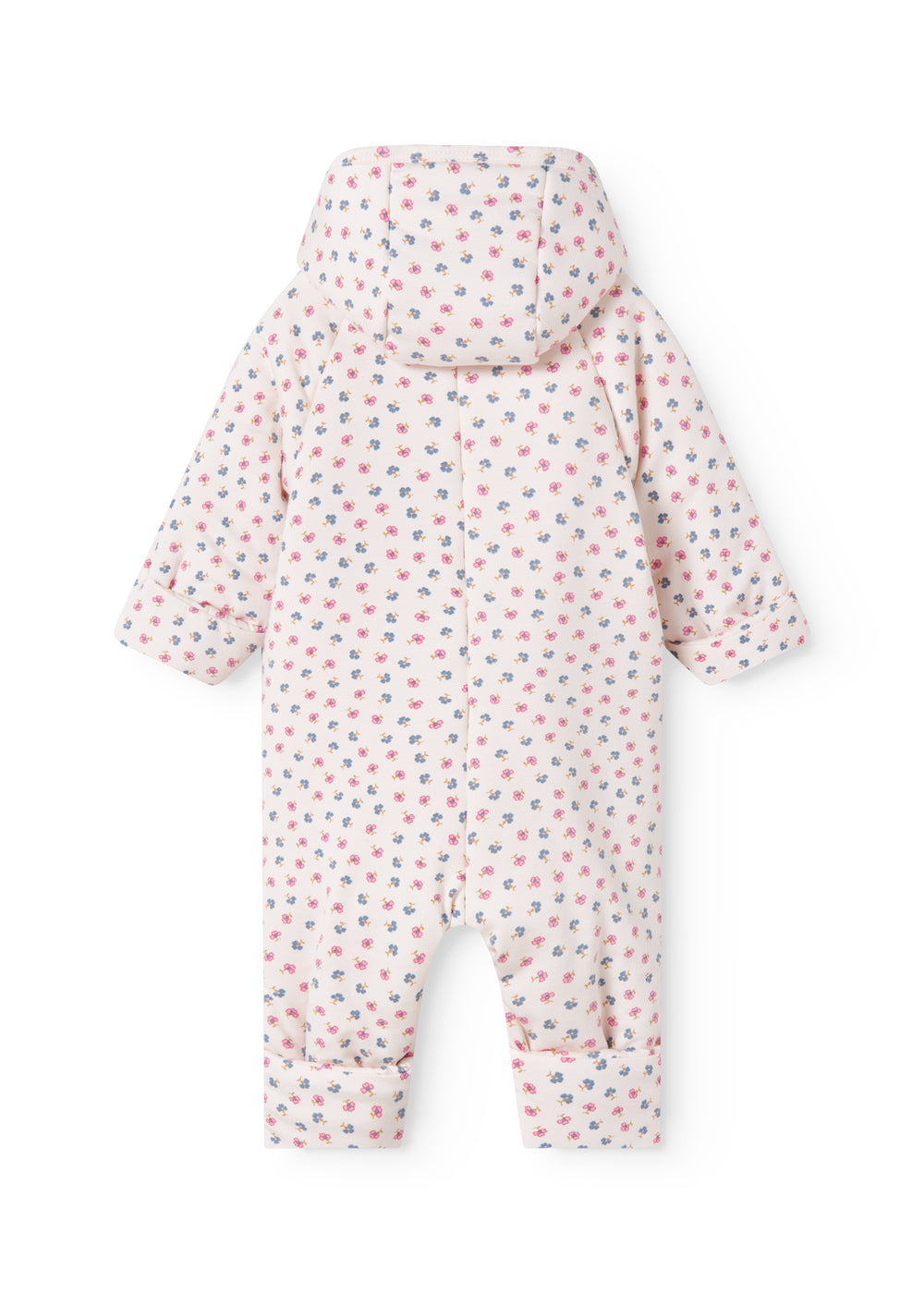 Vatteret heldragt til nyfødt med hætte, knaplukning og blomstermønster