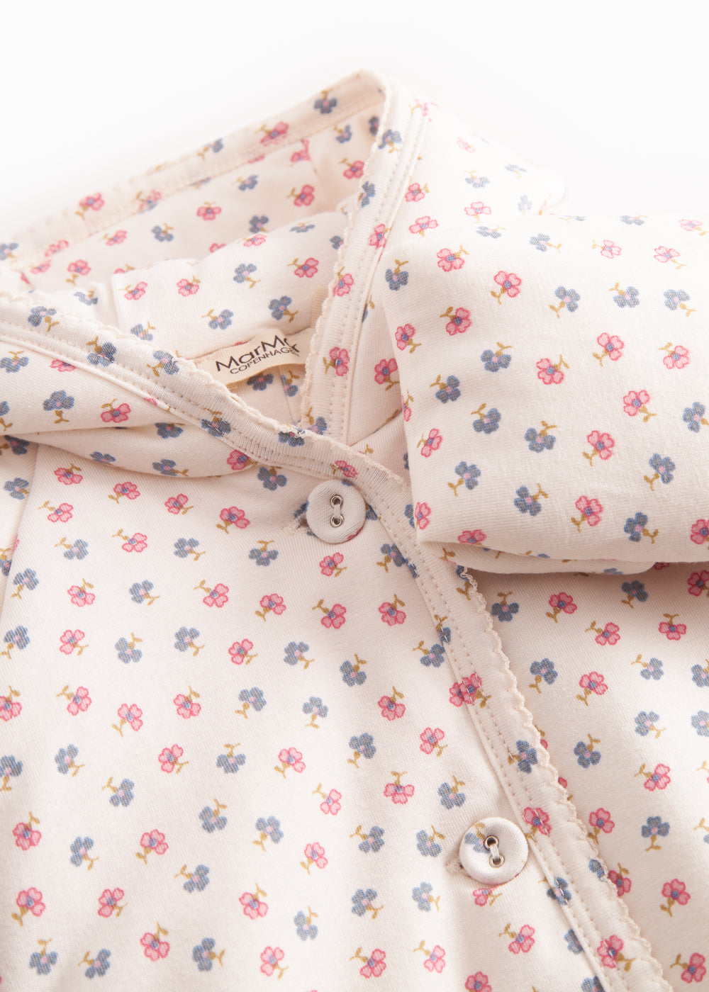 Vatteret heldragt til nyfødt med hætte, knaplukning og blomstermønster