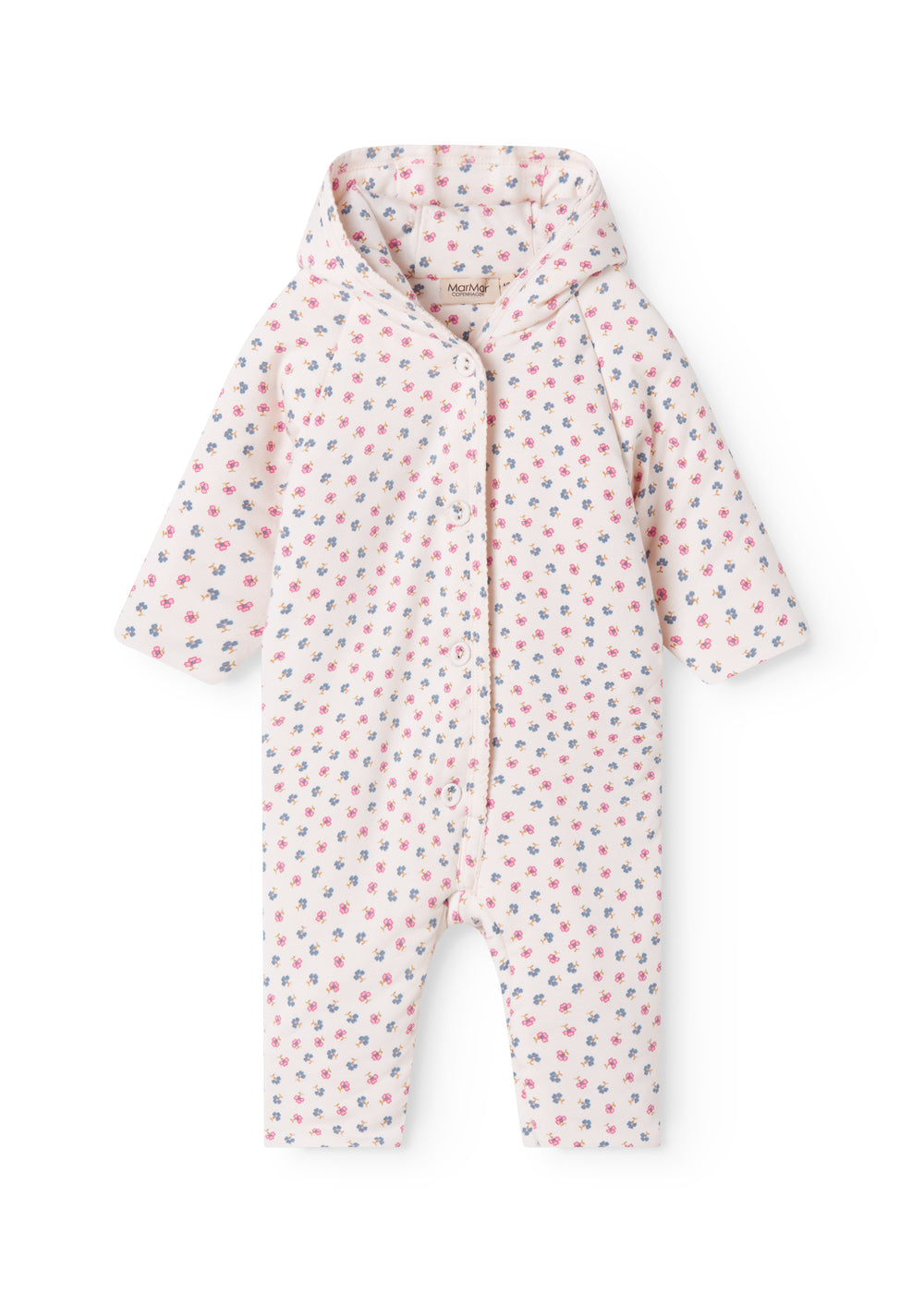 Vatteret heldragt til nyfødt med hætte, knaplukning og blomstermønster