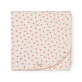 Baby tæppe med rundede hjørner, picotkanter og fint hjerte print