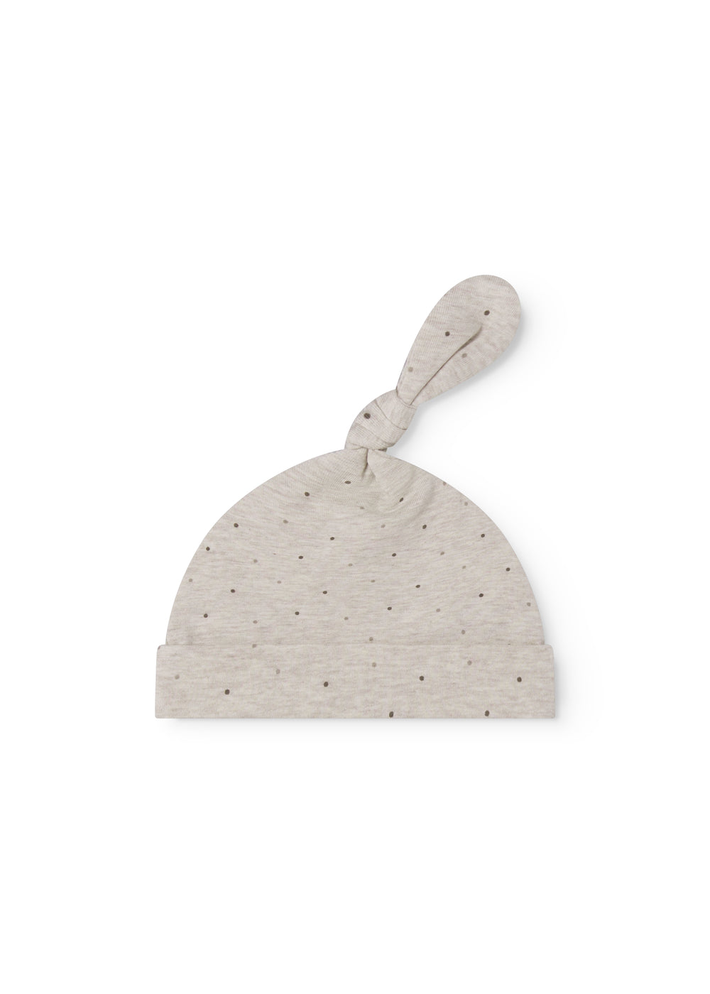 Beige baby hue til nyfødt med kant, knude og et sødt print