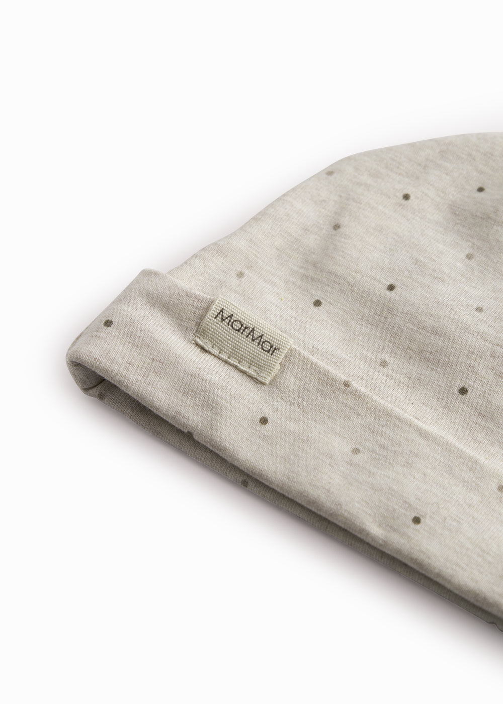 Beige baby hue til nyfødt med kant, knude og et sødt print