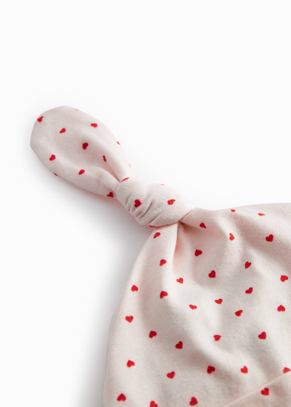 Baby hue til nyfødt med kant, knude og et sødt hjerte print 