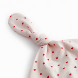 Baby hue til nyfødt med kant, knude og et sødt hjerte print 