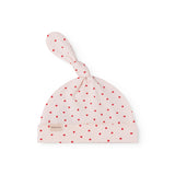 Baby hue til nyfødt med kant, knude og et sødt hjerte print 