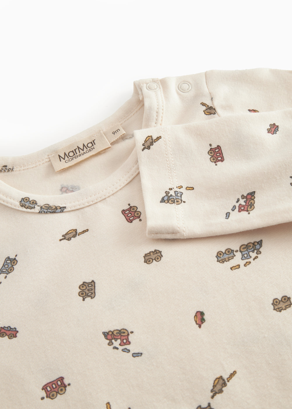langærmet baby bodystocking med tog print