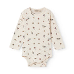 langærmet baby bodystocking med tog print