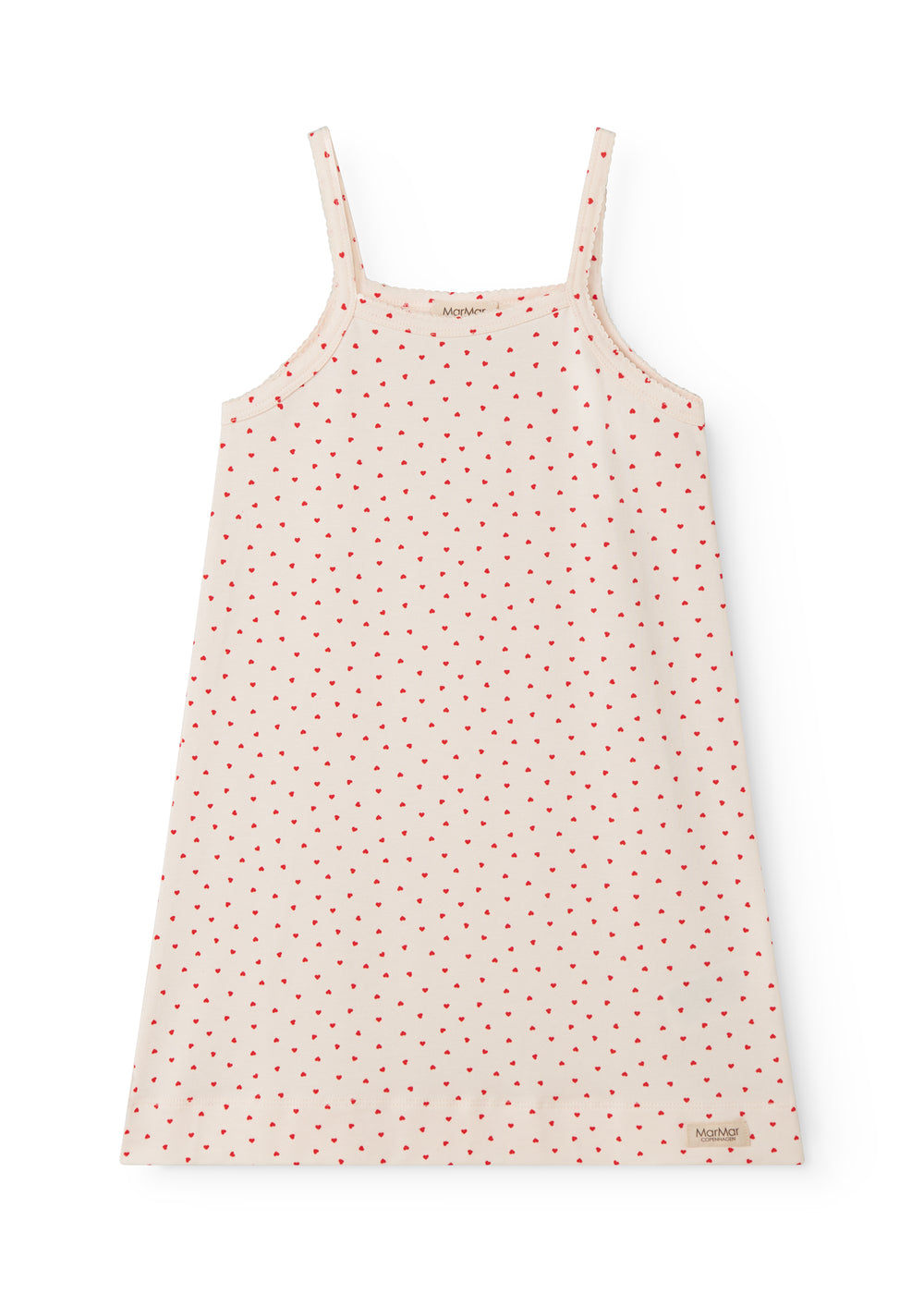 Stropkjole til børn uden ærmer og med et fint hjerte print