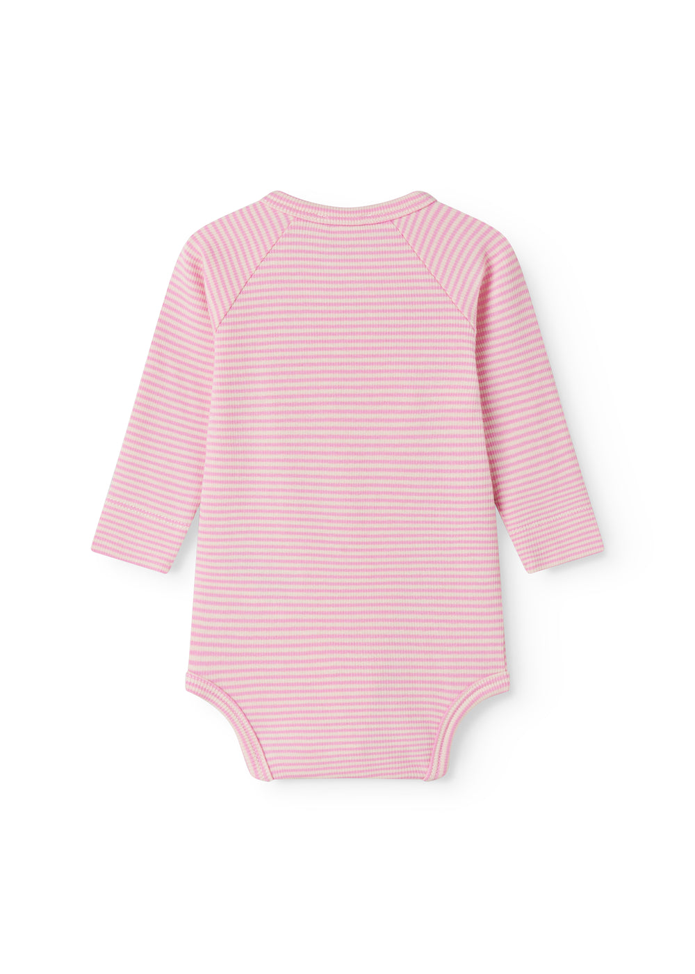 Langærmet baby bodystocking med lyserøde striber og slå-om-lukning