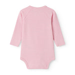 Langærmet baby bodystocking med lyserøde striber og slå-om-lukning