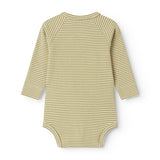 Langærmet baby bodystocking med grønne striber og slå-om-lukning