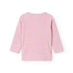 Langærmet slå-om baby bluse med lyserøde striber