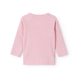 Langærmet slå-om baby bluse med lyserøde striber