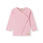 Langærmet slå-om baby bluse med lyserøde striber